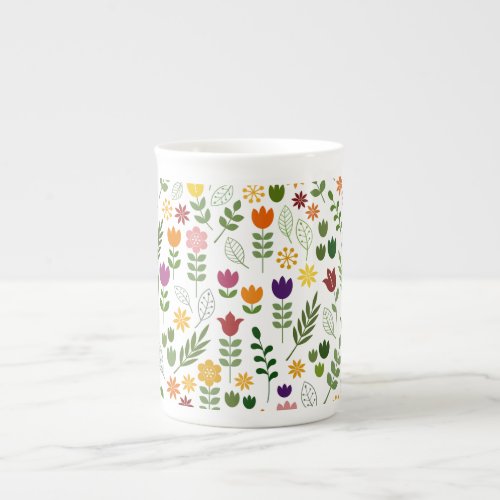 Scandinavian Style Flora  Fauna Pattern Bone China Mug