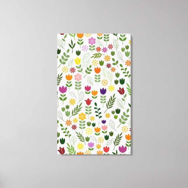 Scandinavian Style Flora & Fauna Pattern Canvas Print (Front)
