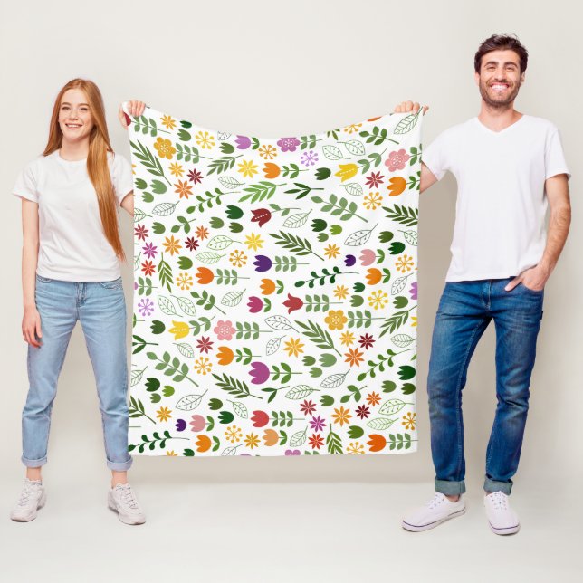 Scandinavian Style Flora & Fauna Pattern Fleece Blanket (In Situ)
