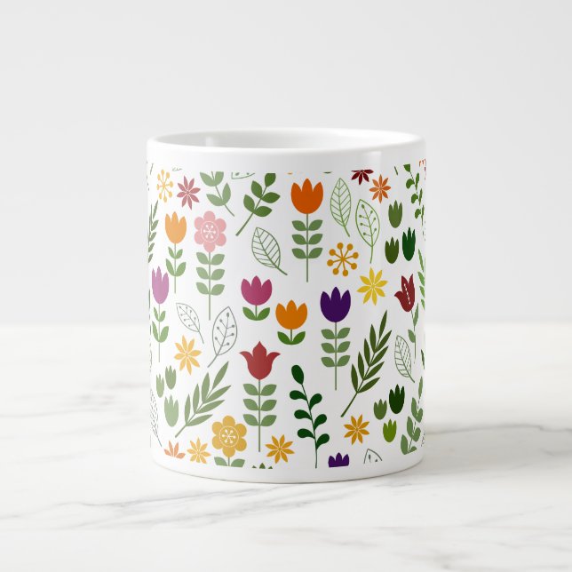 Scandinavian Style Flora & Fauna Pattern Giant Coffee Mug (Front)