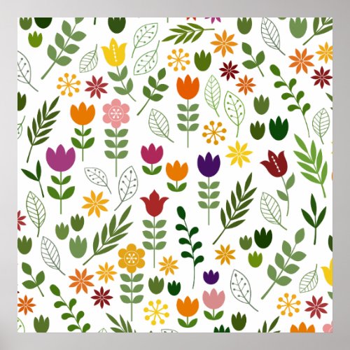 Scandinavian Style Flora  Fauna Pattern Poster