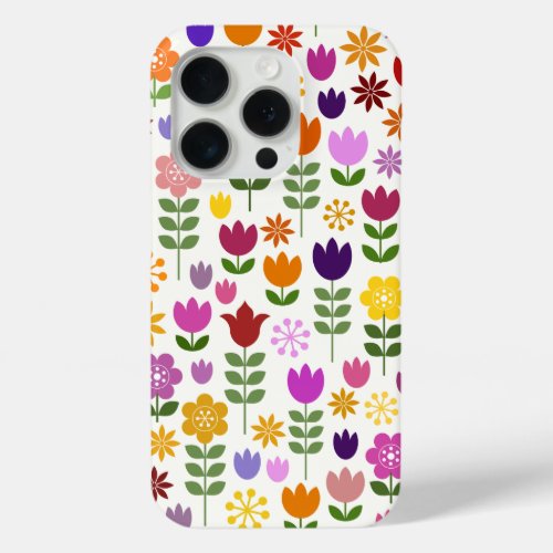 Scandinavian Style Flowers Big Pattern iPhone 15 Pro Case