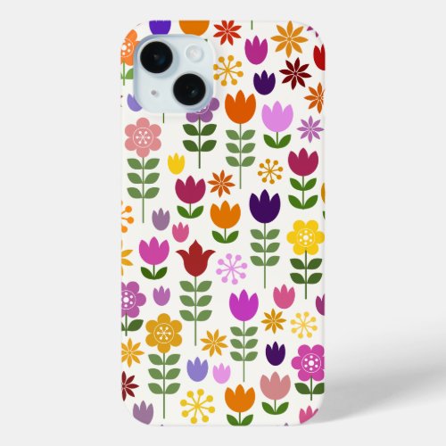 Scandinavian Style Flowers Big Pattern iPhone 15 Plus Case