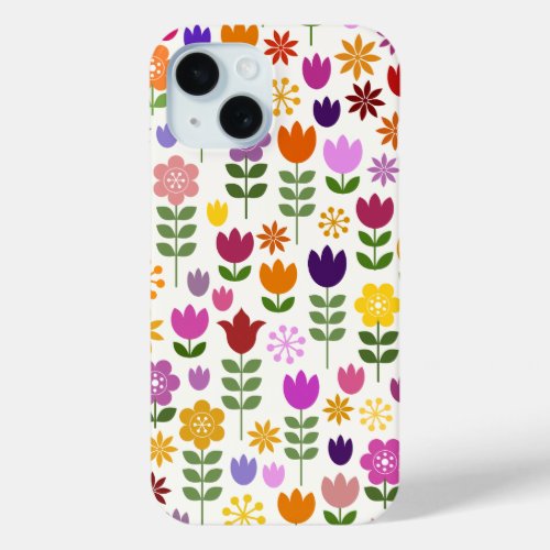 Scandinavian Style Flowers Big Pattern iPhone 15 Case
