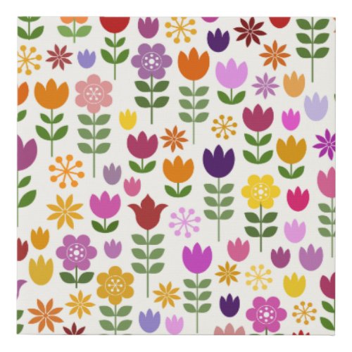 Scandinavian Style Flowers Big Pattern Faux Canvas Print