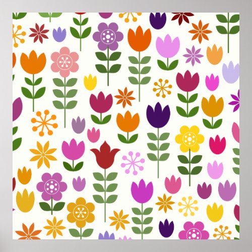 Scandinavian Style Flowers Big Pattern Poster