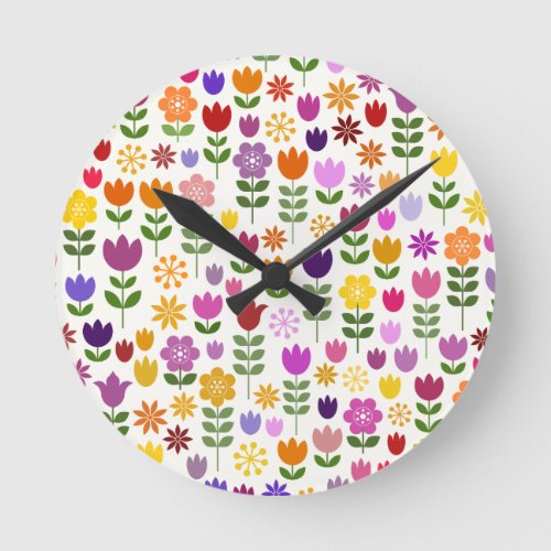 Scandinavian Style Flowers Big Pattern Round Clock