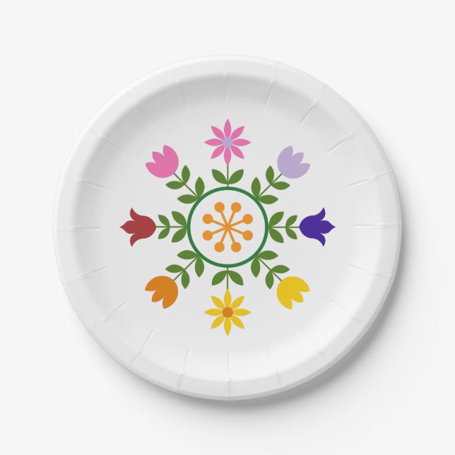 Scandinavian Style Flowers Wheel Paper Plates (Front)