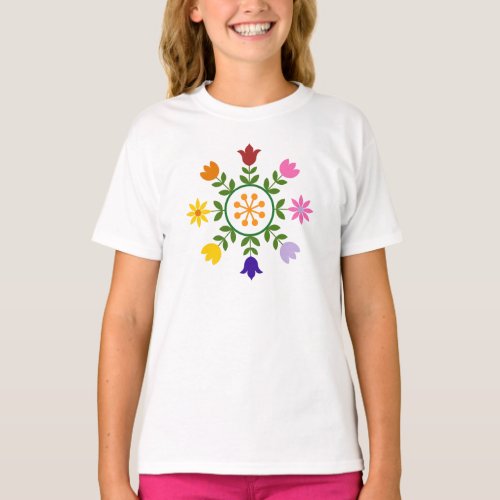 Scandinavian Style Flowers Wheel T_Shirt