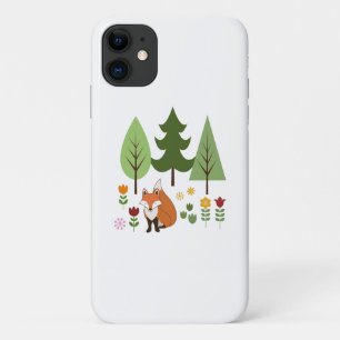 Scandinavian Style Fox Flowers Trees Illustration iPhone 11 Case
