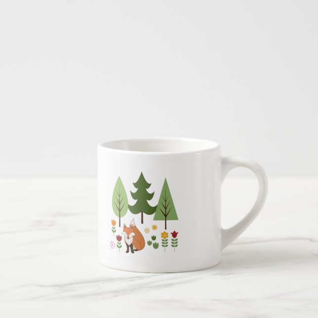 Scandinavian Style Fox Flowers Trees Illustration Espresso Cup (Right)