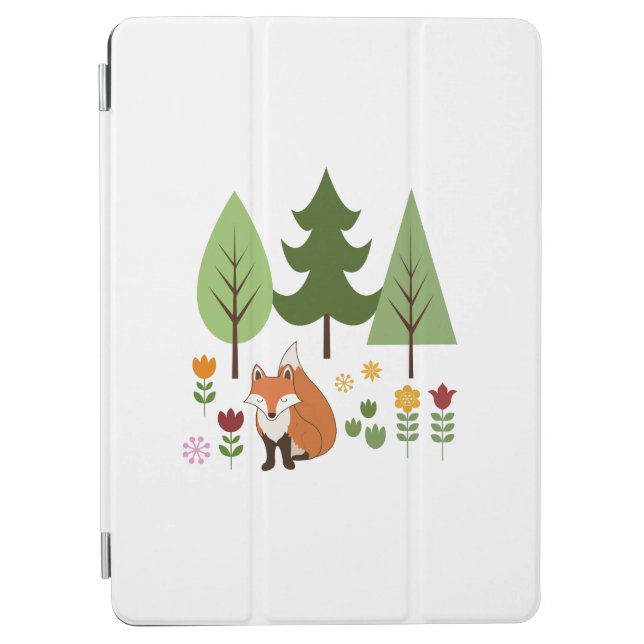 Scandinavian Style Fox Flowers Trees Illustration iPad Air Cover (Front)