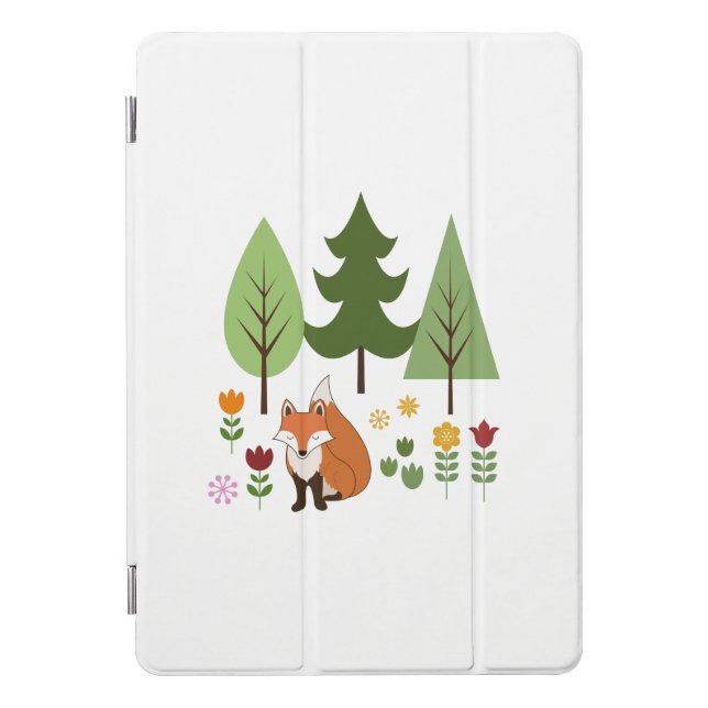 Scandinavian Style Fox Flowers Trees Illustration iPad Pro Cover (Front)