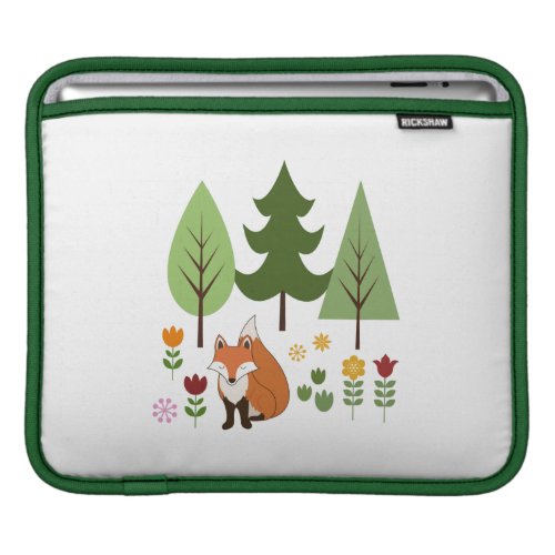 Scandinavian Style Fox Flowers Trees Illustration iPad Sleeve