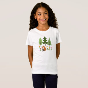 Scandinavian Style Fox Flowers Trees Illustration T-Shirt