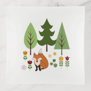 Scandinavian Style Fox Flowers Trees Illustration Trinket Tray