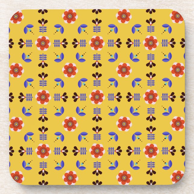 Scandinavian Style Geometric Floral Pattern Beverage Coaster (Front)