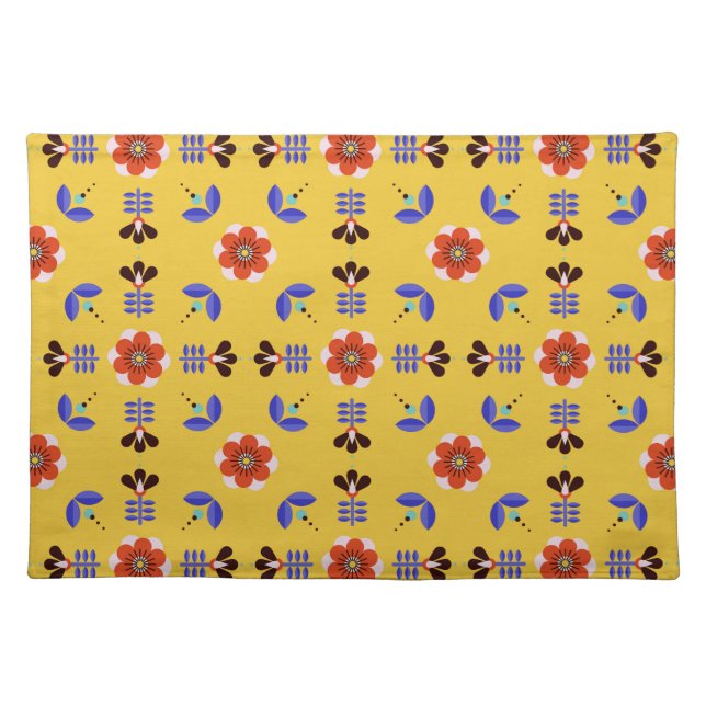 Scandinavian Style Geometric Floral Pattern Cloth Placemat (Front)