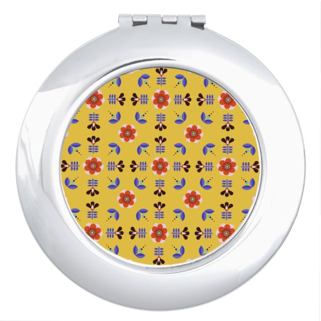 Scandinavian Style Geometric Floral Pattern Compact Mirror (Front)