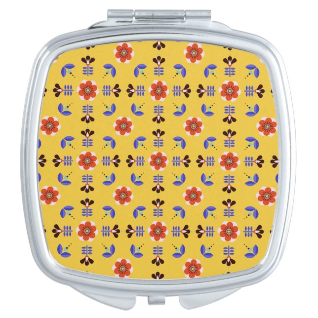Scandinavian Style Geometric Floral Pattern Compact Mirror (Front)