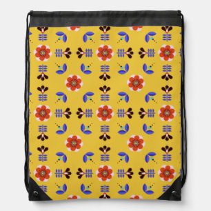 Scandinavian Style Geometric Floral Pattern Drawstring Bag