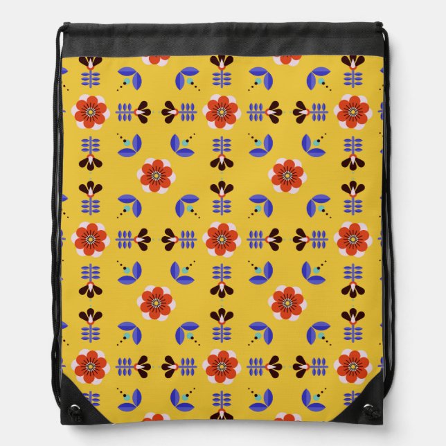 Scandinavian Style Geometric Floral Pattern Drawstring Bag (Front)