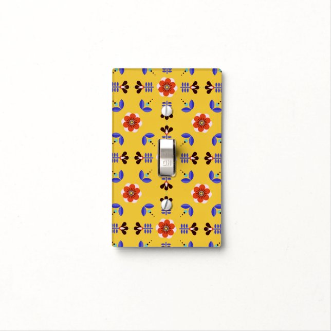 Scandinavian Style Geometric Floral Pattern Light Switch Cover (In Situ)