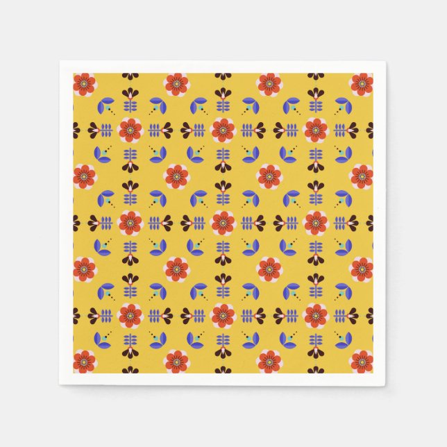 Scandinavian Style Geometric Floral Pattern Napkins (Front)