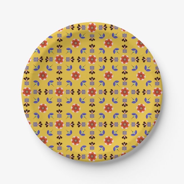 Scandinavian Style Geometric Floral Pattern Paper Plates (Front)