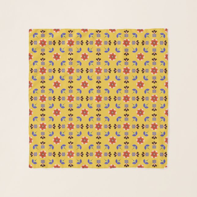 Scandinavian Style Geometric Floral Pattern Scarf (Front)