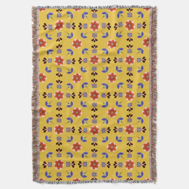 Scandinavian Style Geometric Floral Pattern Throw Blanket (Front Vertical)