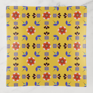 Scandinavian Style Geometric Floral Pattern Trinket Tray