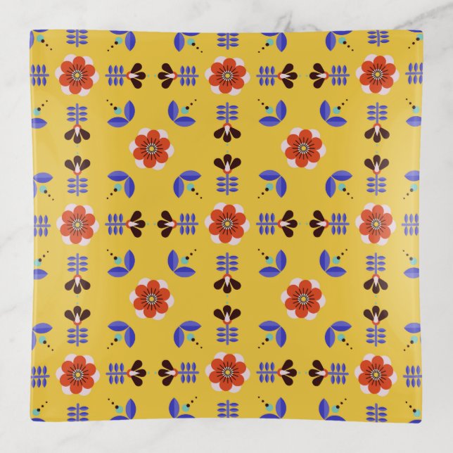 Scandinavian Style Geometric Floral Pattern Trinket Tray (Front)