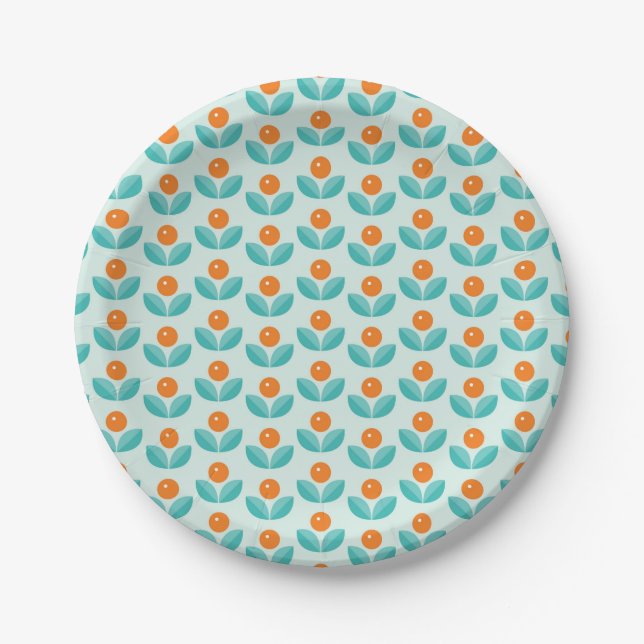 Scandinavian Style Geometric Orange Pattern Paper Plates (Front)