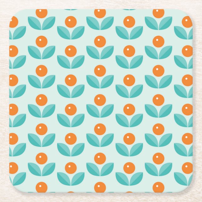 Scandinavian Style Geometric Orange Pattern Square Paper Coaster (Front)