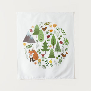 Scandinavian Style Illustrations Circle Tapestry