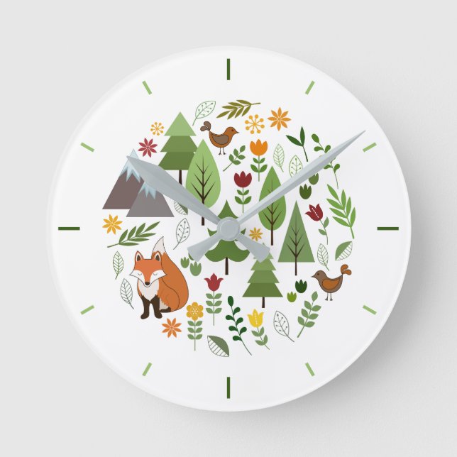 Scandinavian Style Illustrations Circle+Time Round Clock (Front)