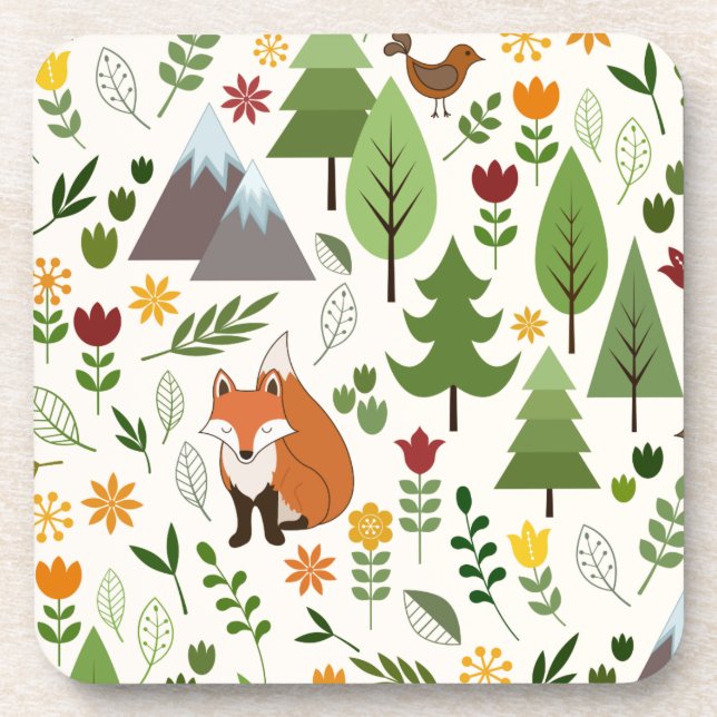 Scandinavian Style Illustrations on Cream Beverage Coaster (Front)