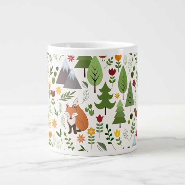 Scandinavian Style Illustrations on Cream Giant Coffee Mug (Front)