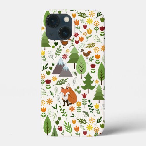 Scandinavian Style Illustrations on Cream Pattern iPhone 13 Mini Case