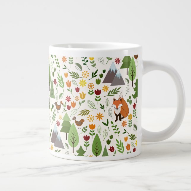 Scandinavian Style Illustrations on Cream Pattern Giant Coffee Mug (Right)