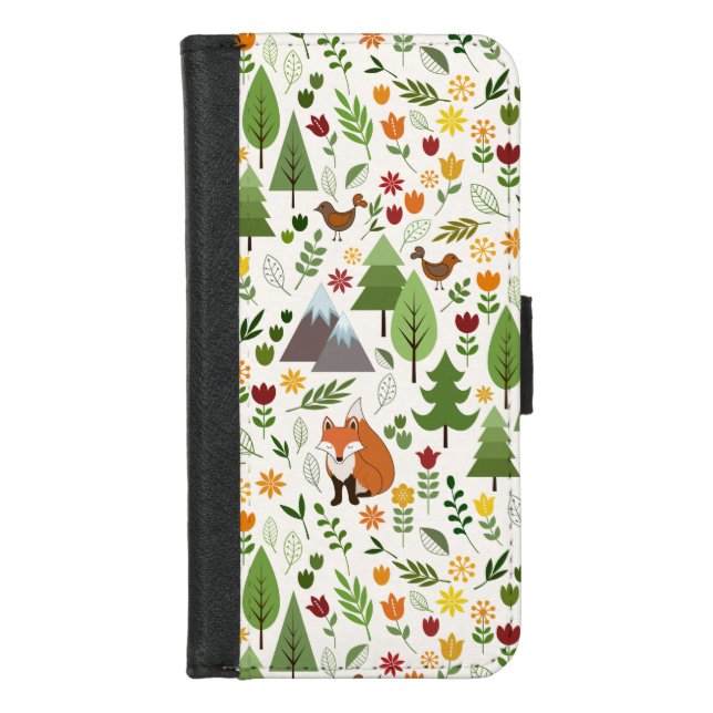 Scandinavian Style Illustrations on Cream Pattern iPhone Wallet Case (Front)