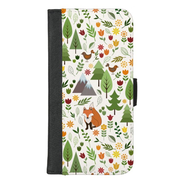 Scandinavian Style Illustrations on Cream Pattern iPhone Wallet Case (Front)