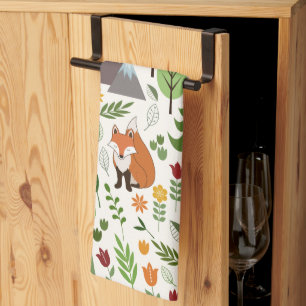 Scandinavian Style Illustrations on Cream Pattern Kitchen Towel