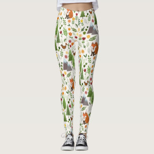 Scandinavian Style Illustrations on Cream Pattern Leggings