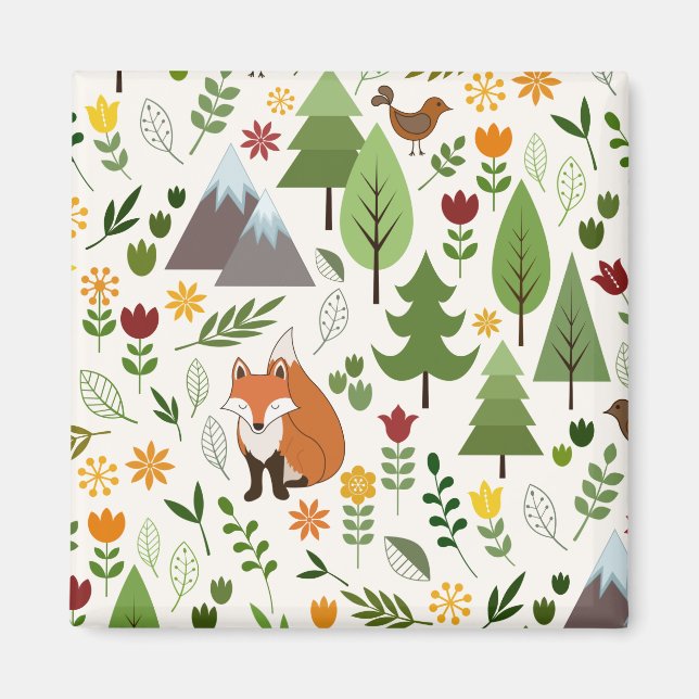 Scandinavian Style Illustrations on Cream Pattern Magnet (Front)