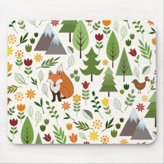 Scandinavian Style Illustrations on Cream Pattern Mouse Pad