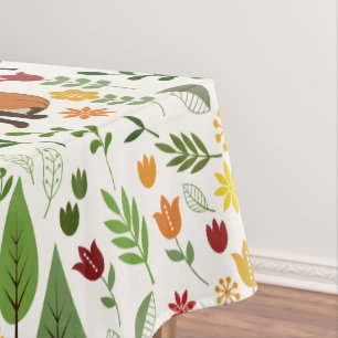 Scandinavian Style Illustrations on Cream Pattern Tablecloth