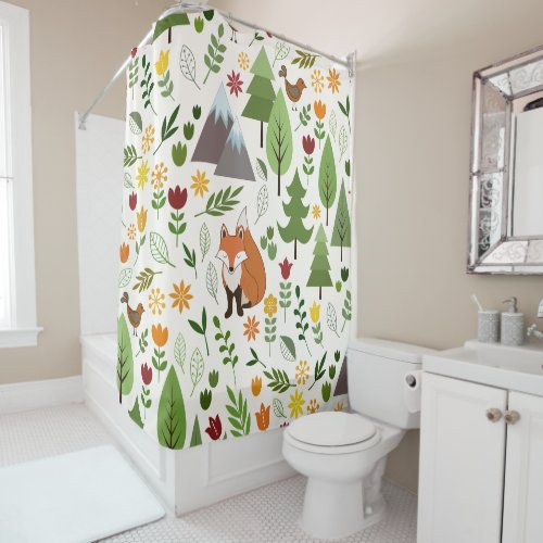 Scandinavian Style Illustrations on Crm Lg Pattern Shower Curtain