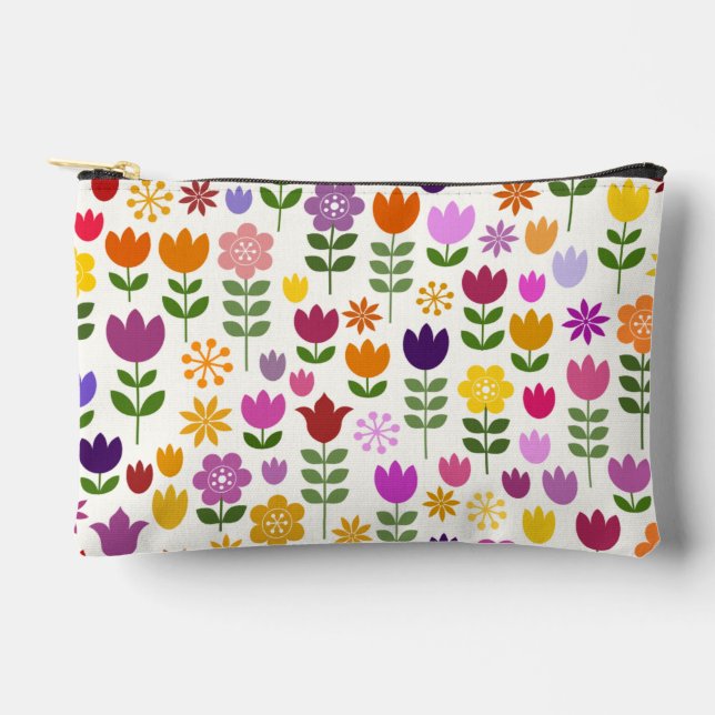 Scandinavian Style Lg Flowers Pattern Accessory Pouch (Front)